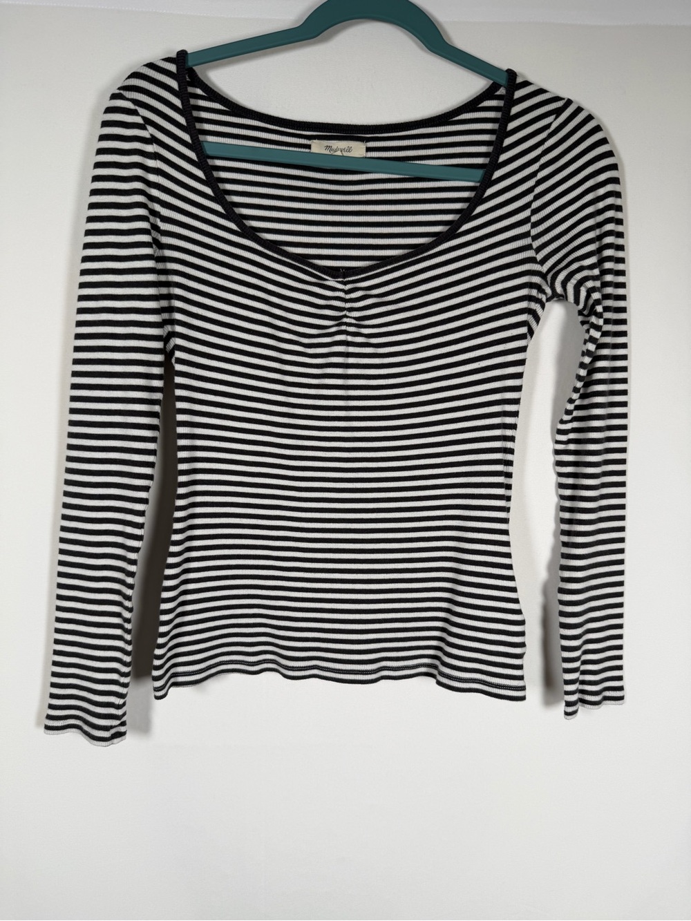 Madewell Charcoal & White Striped Long-Sleeve Scoop Top Coastal, Nautical